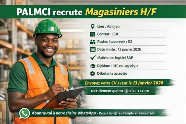 Recrutement magasinier PALMCI Recrutement magasinier PALMCI