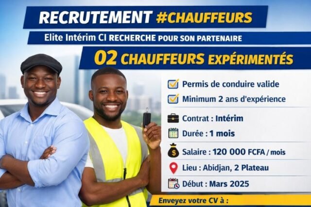 Elite Intérim CI Recrute des Chauffeurs