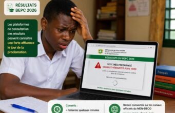 Résultats BEPC 2026 : que faire si le site est inaccessible ? Candidat essayant de consulter les résultats du BEPC 2026 sur un site internet saturé