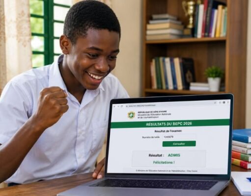 Résultats BEPC 2026 : quels sont les sites officiels pour consulter son résultat ? Élève consultant les résultats du BEPC 2026 sur un site officiel en Côte d'Ivoire